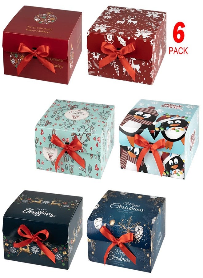 ARTLYMERS Christmas Gift Boxes with Lids, 6 Pack Gift Box and Red Ribbon Christmas Themed Pattern Small Gift Boxes for Xmas Presents Gifts Easy Assemble - Image 2